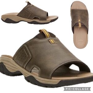 Ozark Trail Men's River Slide Olive/Brown Leather Outdoor Slip-on Sandals Sz 12